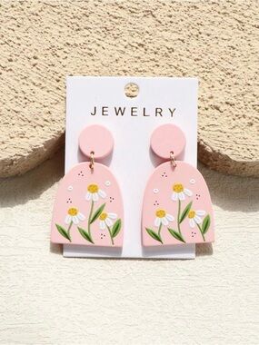 Pink Daisy Arch Drop Earrings NWT